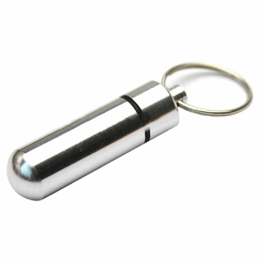 Silver 14Mm*48Mm Waterproof Pill Box Case Container Geocache Key Rings Keychain Holder
