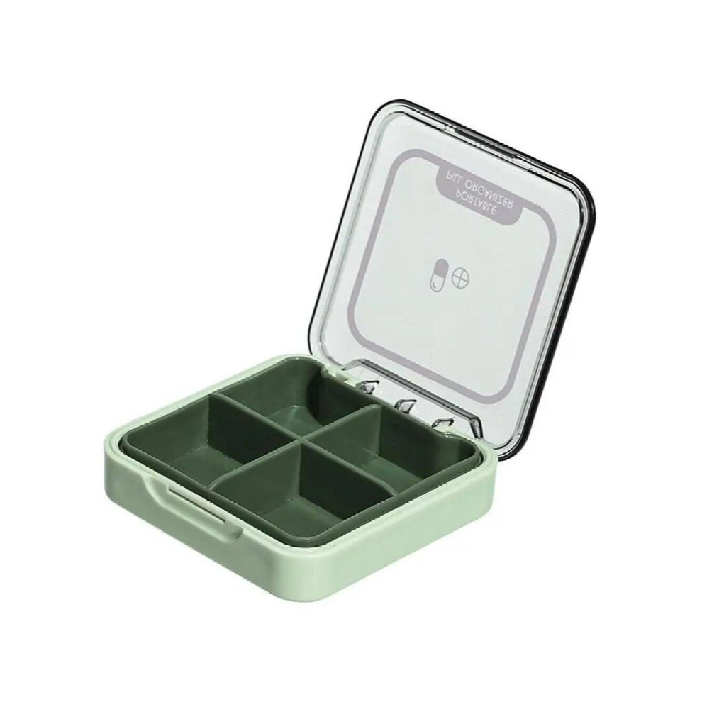 Green 4 Grids Pill Organizer Container For Tablets Travel Pill Box Protable Storage Box Tablets Medicines Container Tablet Holder