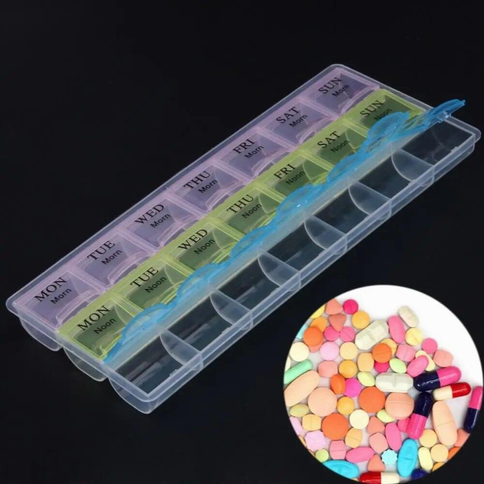 Multicoloured 7 Days Weekly Transparent 21 Compartment Lid Tablet Pill Box Holder Medicine Storage Organizer Case Container