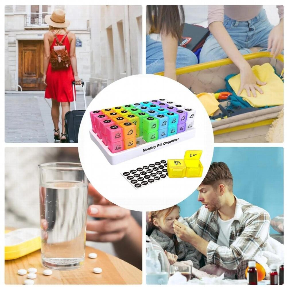 Multicoloured 32 Grids Distributed Plastic Travel Pill Organizer Moisture Proof Pills Box For Pocket Daily Medicine Vitamin Holder Container