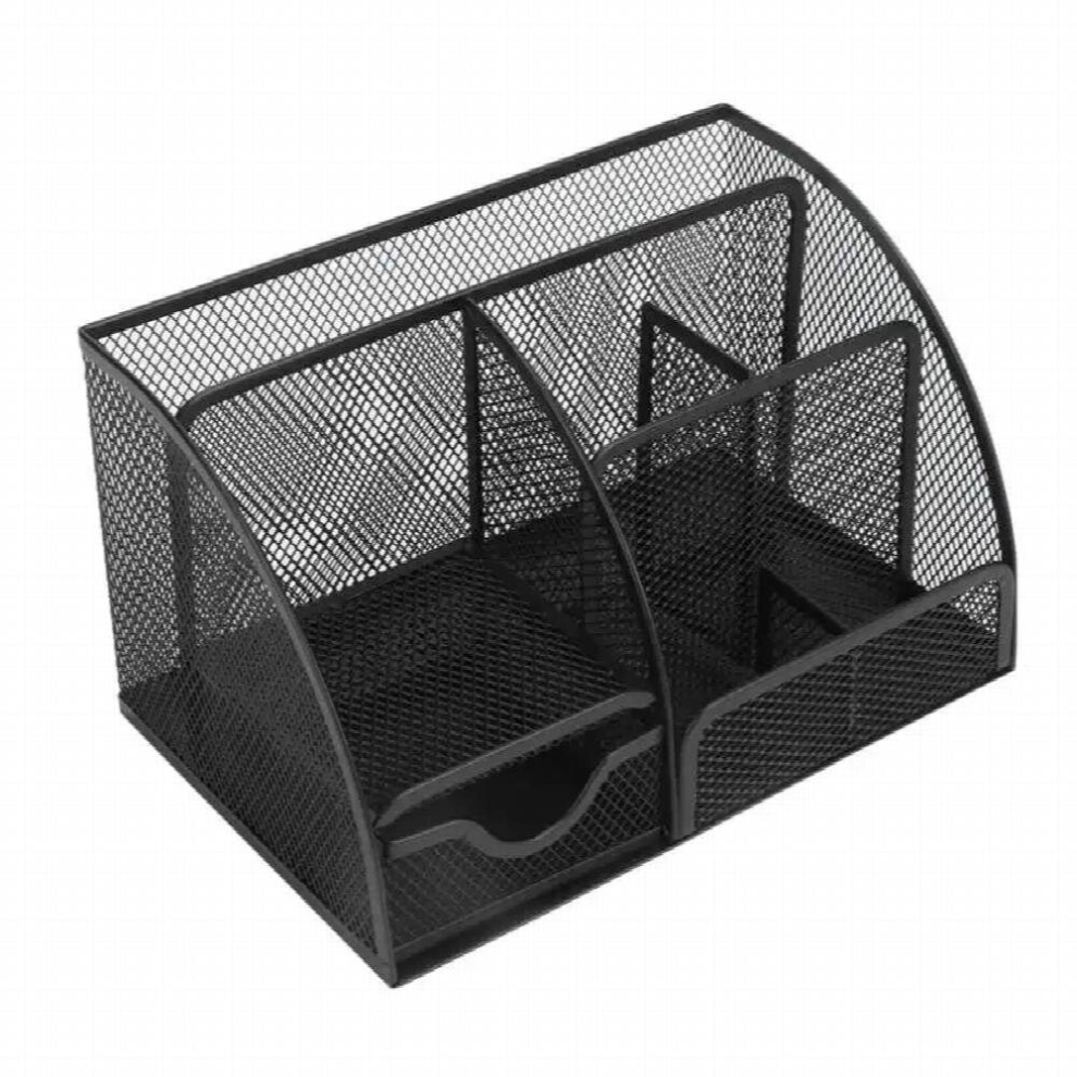Mesh Pencil Organizer 7 Compartment Pen Holder with Drawer for Kids for Home Sturdy Office-image-OPC-PCS6MNB-NEW