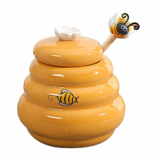 Ceramic Beehive Honey Pot And Wooden Dipper Honey Jar With Lid Honey Stir Bar For Honey Jar Supplies Kitchen Accessories