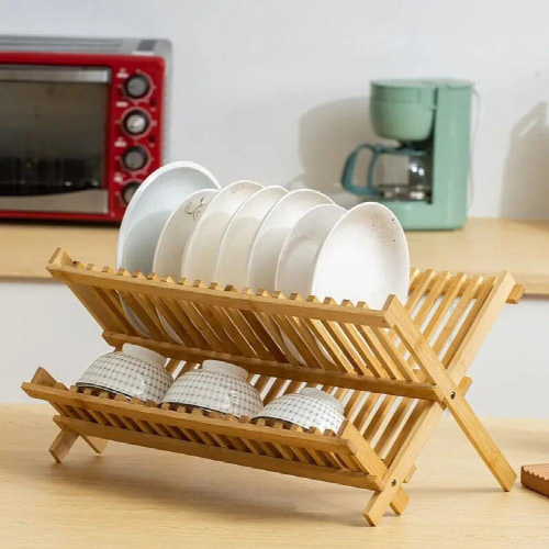 Nature Bamboo Dish Rack Bowls Holder Length Kitchen Storage Racks 1