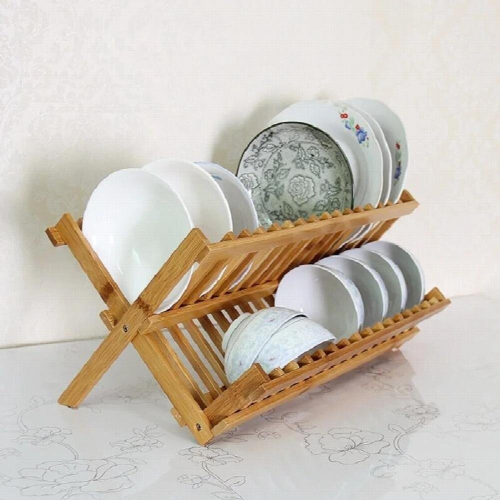 Nature Bamboo Dish Rack Bowls Holder Length Kitchen Storage Racks 2