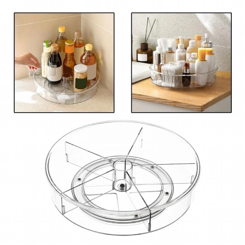 Clear Round Turntable Kitchen Organizer Rotating Rack Storage Container Holder 1