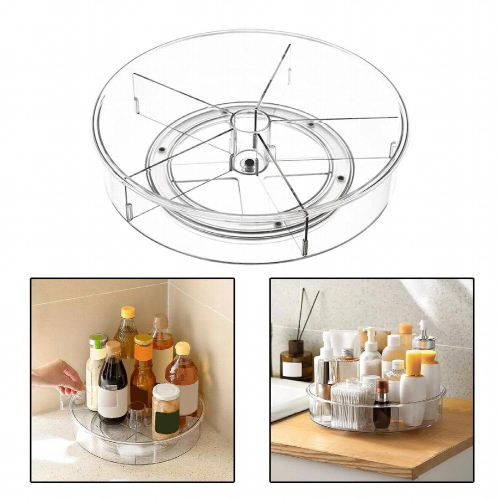 Clear Round Turntable Kitchen Organizer Rotating Rack Storage Container Holder