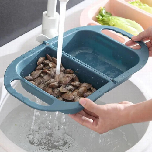 Kitchen Foldable Sink Strainer Drain Vegetable Fruit Drainer Basket Space Saving Washing Shelf Strain Rack Kitchen Organizer 2