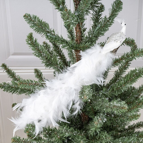 Simulation White Peacock Christmas Tree Decoration Natural Feather Pendant 1