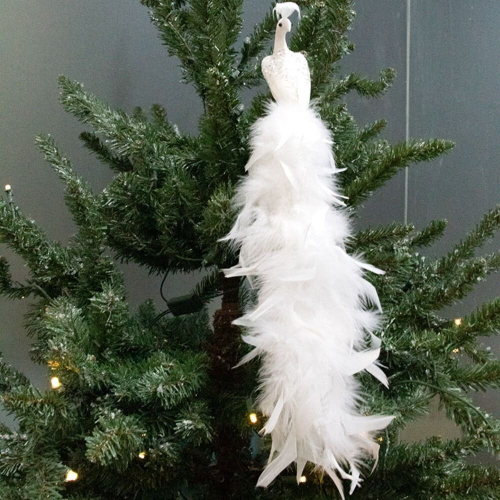 Simulation White Peacock Christmas Tree Decoration Natural Feather Pendant