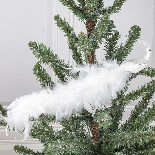 Simulation White Peacock Christmas Tree Decoration Natural Feather Pendant 2