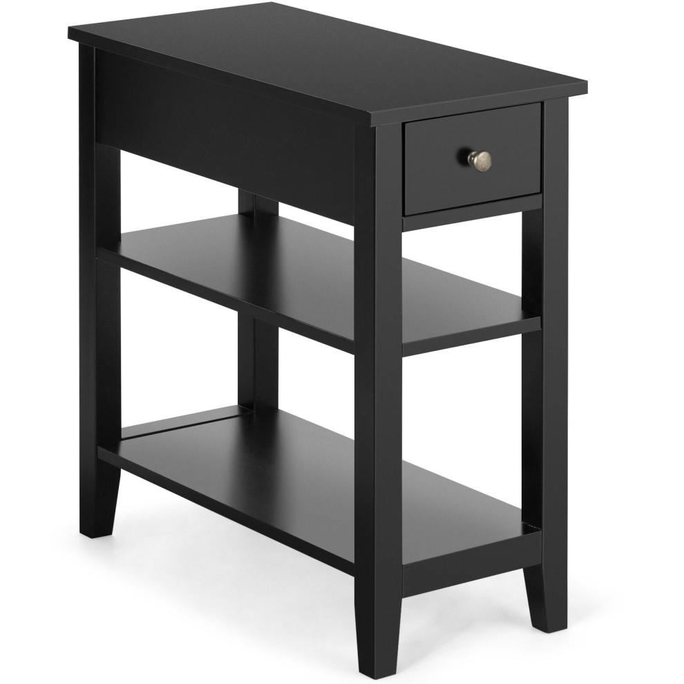 3-Tier End Table Sofa Bedside Table Nightstand with Drawer& Open Shelf