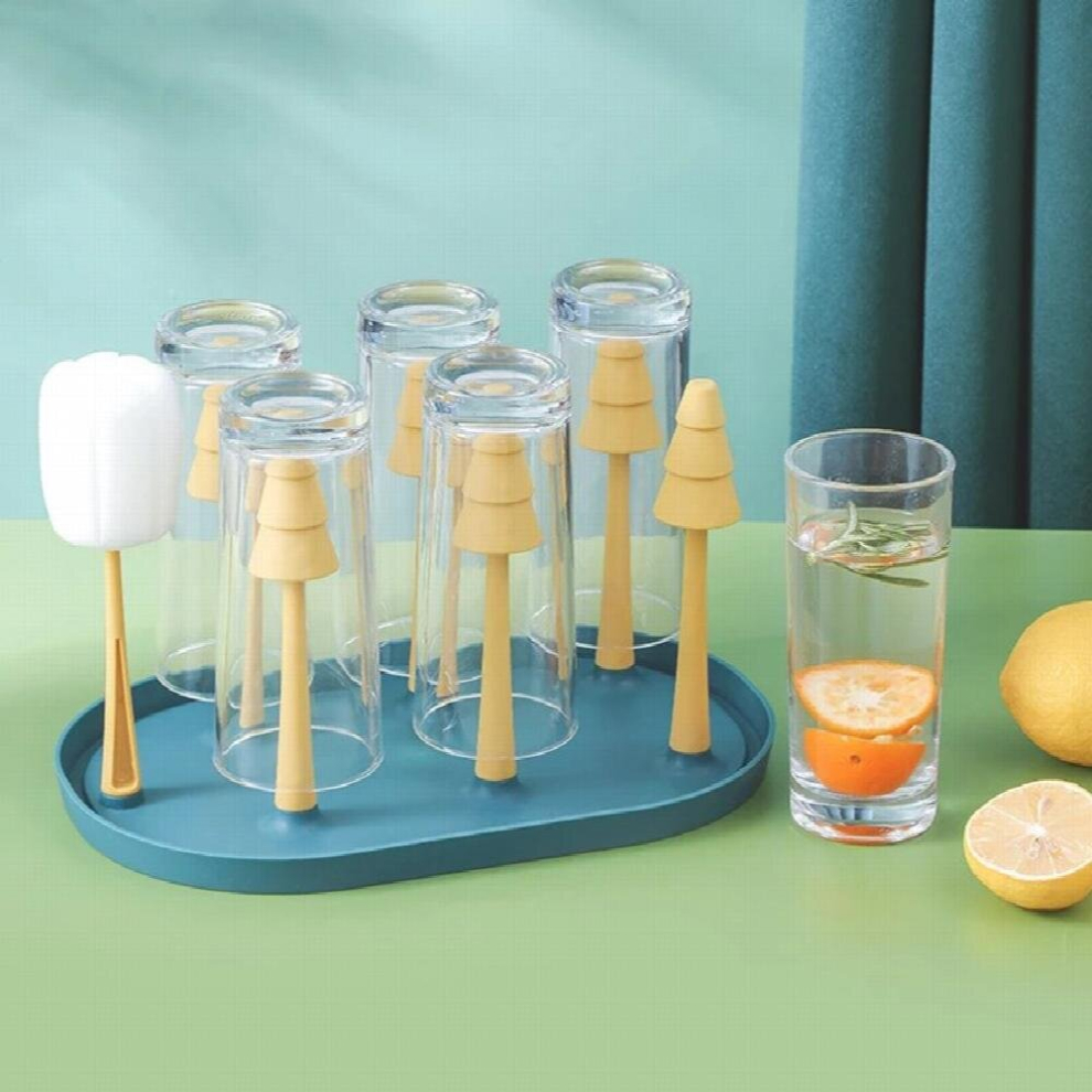 Cup Drain Rack Baby Bottle Holder Wine Glass Rack Cup Storage Rack with Brush Upside Down Teacup Holder Kitchen Use