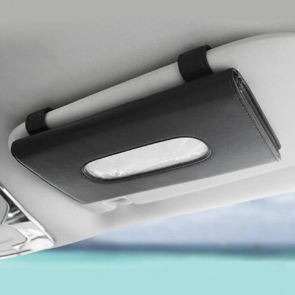 Car Visor Tissue Holder Pu Leather Hanging Paper Towel Clip Napkin Holder Backseat Tissue Case Auto Interior Accessories Black 885667314970