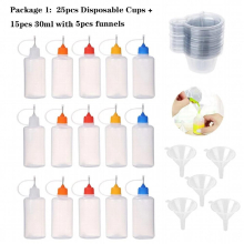 15 30ml Empty Glue Bottles With 5 Mini Funnel & 14 Plastic Glue Bottles With Needle Tip Caps for Glue Liquid Crafts (Multicolor)