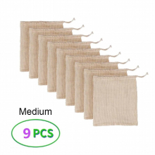 9Pcs Reusable Cotton Mesh Bag Kitchen Fruit Vegetable Produce Bags Home Storage Bags Organizer Washable Cotton Shopping Bag