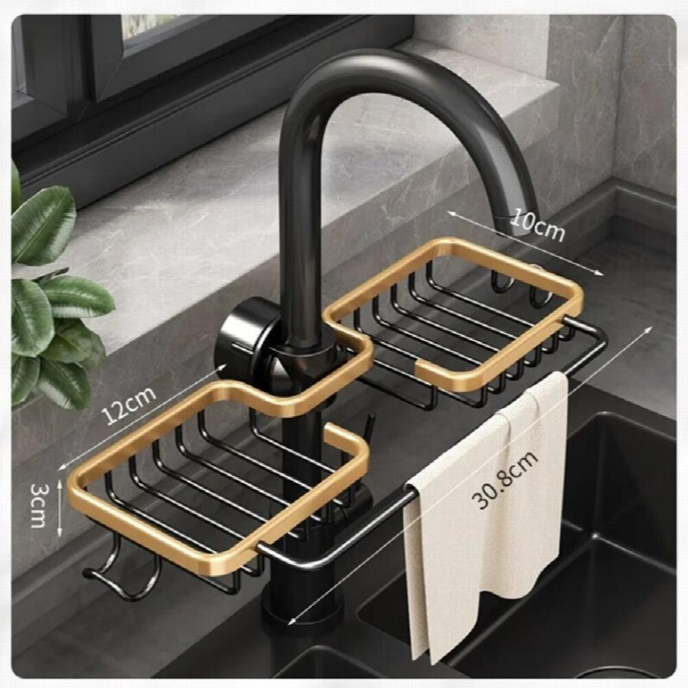 Kitchen Space Aluminum Sink Drain Shelf Sponge Storage Faucet Holder Soap Drainer Organizer Bathroom With Hook Accessories 885667329875