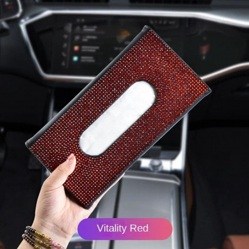 Car Sun Visor Tissue Box Holder Bling Crystals Cover Case Clip Pu Leather Backseat Tissue Case Auto Accessories For Women Red 885667331045