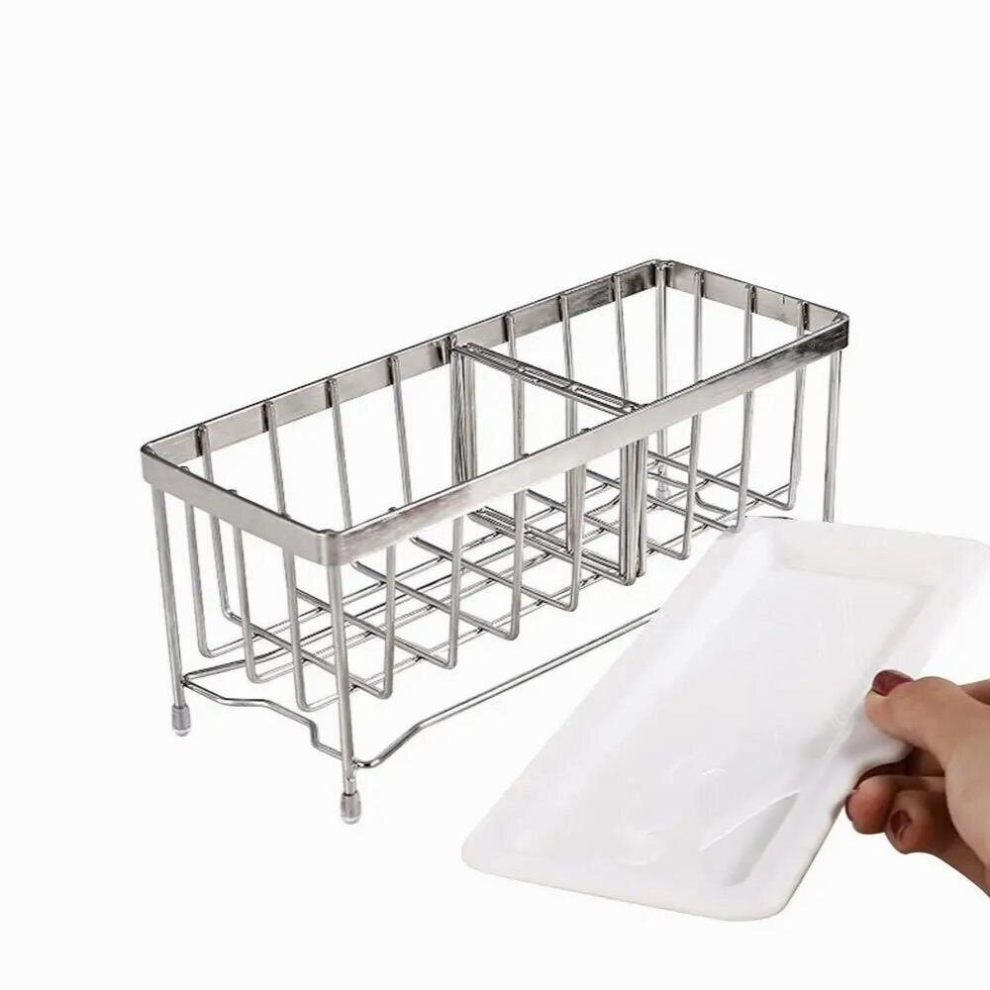 Sink Caddy Sponge Rack Dish Brush Holder Sponge Rack Sink Drain Rack With Tray Kitchen Sink Accessories For Countertop 885667334046