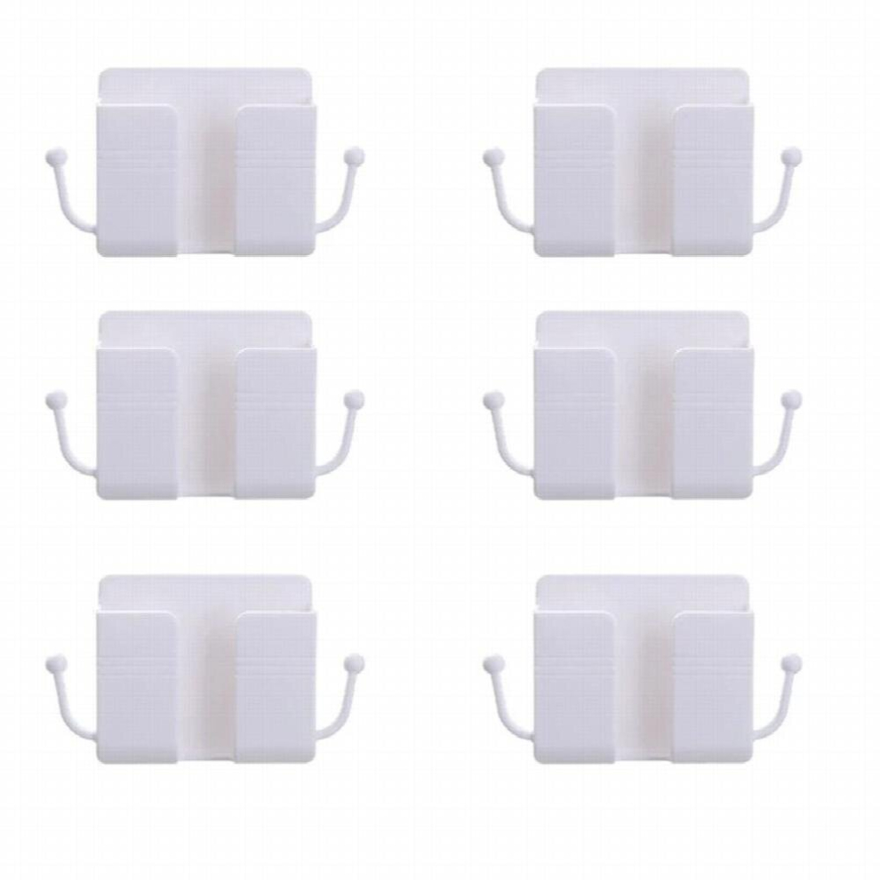 6Pcs Wall Mount Phone Holder Self-Adhesive Wall Beside Organizer Storage Box Plastic Charging Phone Stand Remote Cream 885667334879