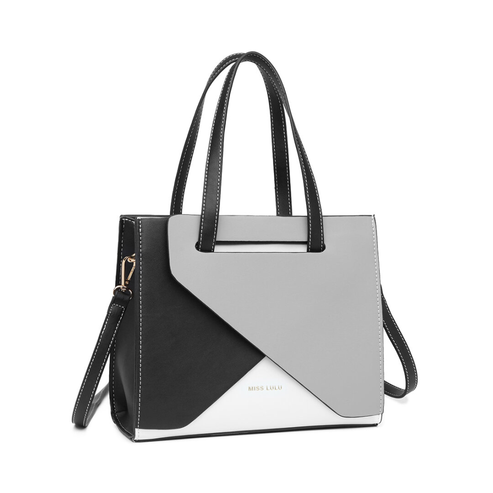 (Grey) CONTRAST PANEL Water Resistant SHOULDER BAG