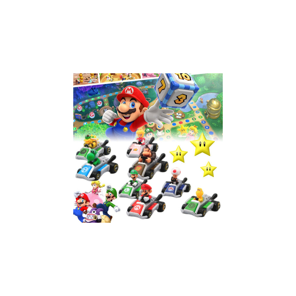 8pcs Super Mario Kart Car Princess Luigi Bowser Figure Kids Toys