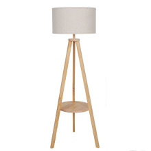 (Beige Tripod Lamp) 3-Tier LED Floor Lamp Wooden Shelf with Storage