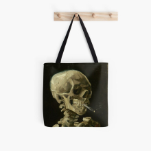 Tote Bags Skull Of A Skeleton With A Burning Cigarette - Vincent Van Gogh Grocery for School Library Gym