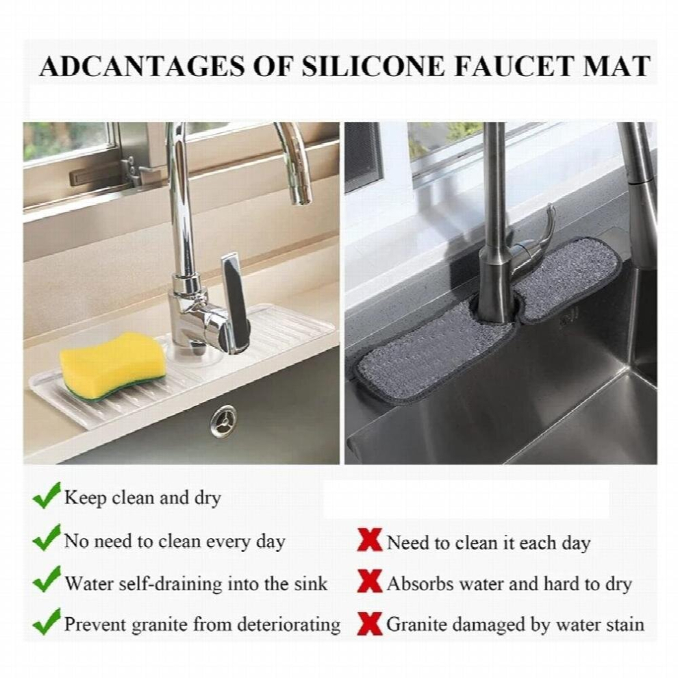 1 Pcs Sink Splash Guard With Slope Silicone Faucet Handle Drip For Self Draining 885667357380