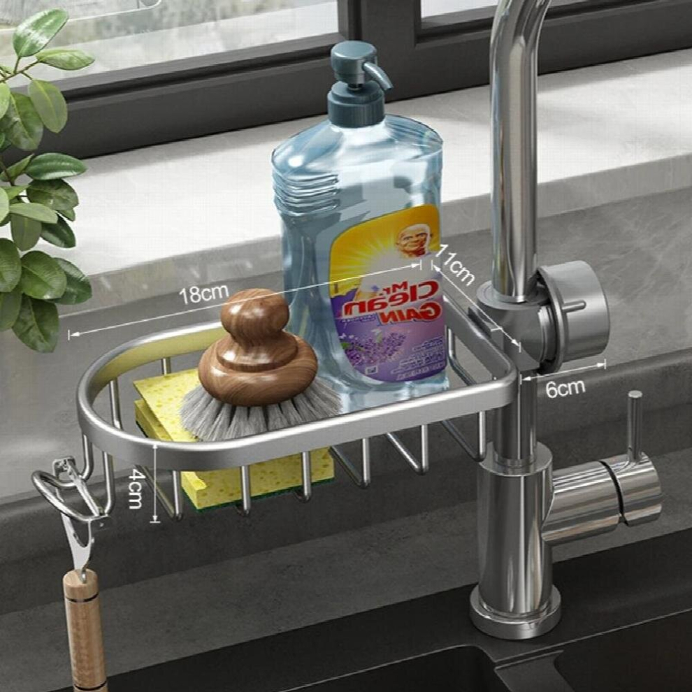 Kitchen Faucet Sponge Holder With Hook Soap Dishcloth Hanger Brush Sink Caddy Drain Rack Space Aluminum Shelf Basket Organizer 885667360359