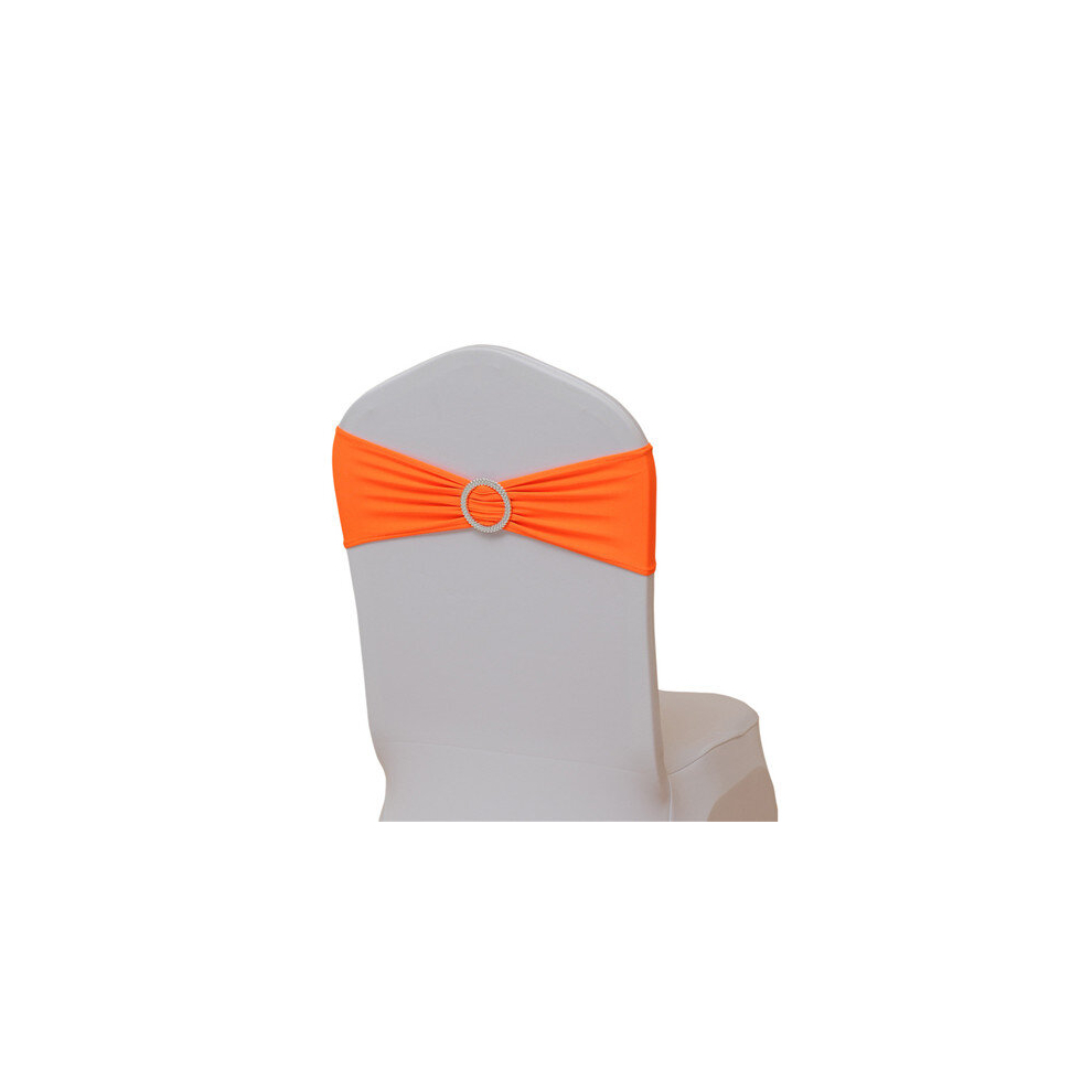 (Tangerine yellow, 30 Pcs) Tretch Lycra Spandex Chair Bands With Buckle Slider For Wedding Decorations Chair Sashes Bow