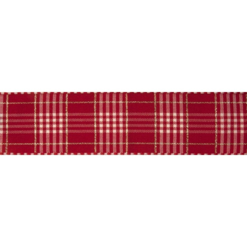 Berisfords Rustic Plaid Ribbon Red - 4cm - per metre