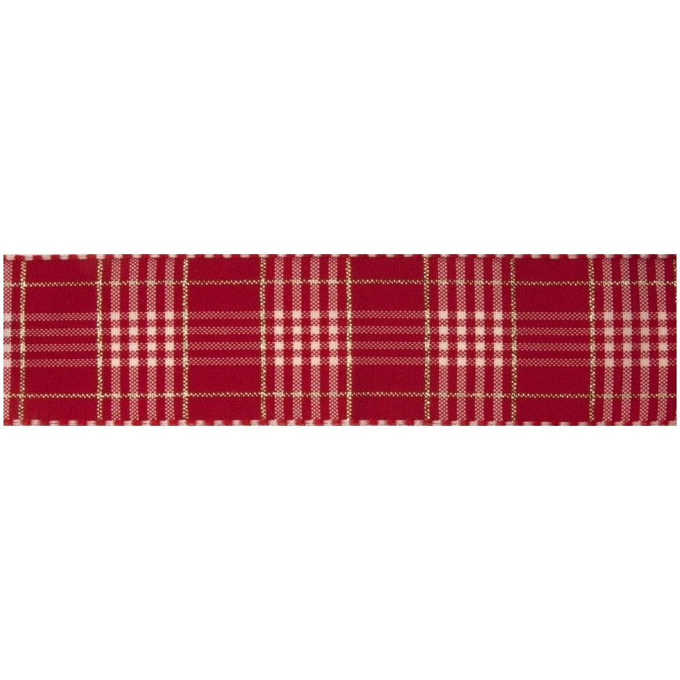 Berisfords Rustic Plaid Ribbon - 4Cm - Per Metre Red