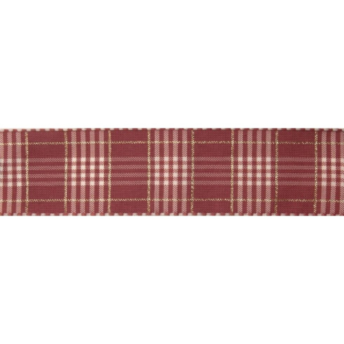 Berisfords Rustic Plaid Ribbon Dusky Pink - 4cm - per metre