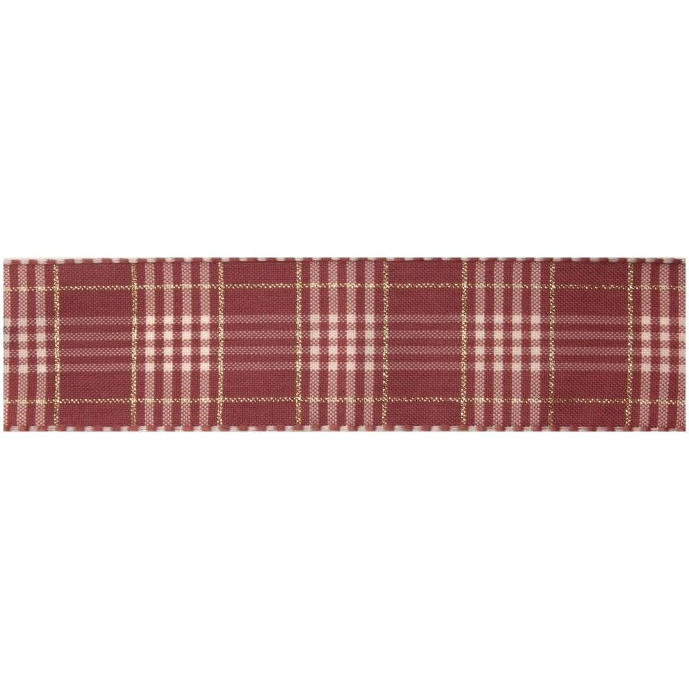 Berisfords Rustic Plaid Ribbon Dusky - 4Cm - Per Metre Pink