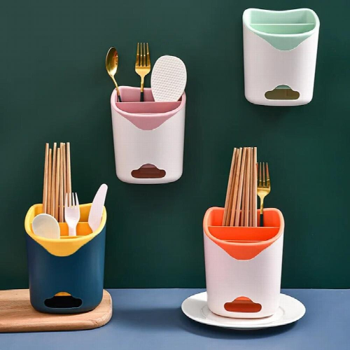 Detachable Double Layer Chopsticks Holder Cage Plastic Storage Container Spoon Fork Cutlery Drain Rack Kitchen Organizer 1