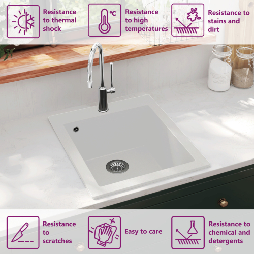 VidaXL vidaXL Overmount Kitchen Sink Single Basin Granite Cream White Plumbing Kit 1