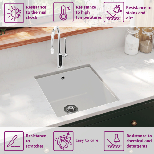 VidaXL vidaXL Granite Kitchen Sink Single Basin White Basket Strainer Wash Bowl Basin 1