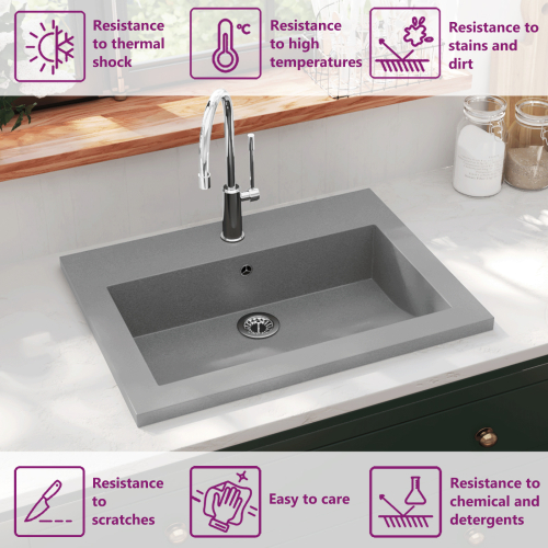 VidaXL vidaXL Granite Basin Grey Above Counter Bathroom Cloakroom Wash Sink Bowl 1