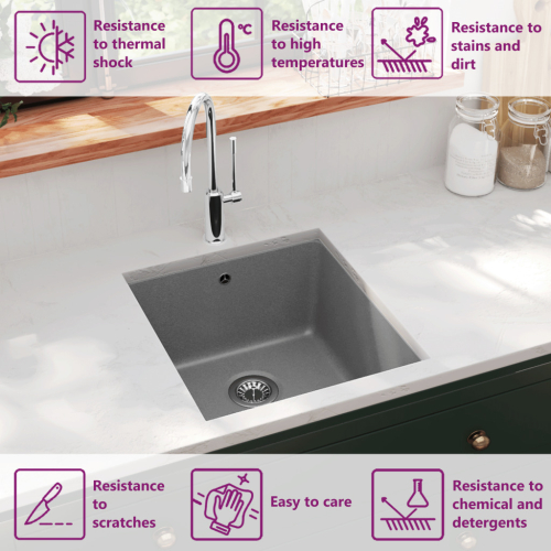VidaXL Granite Kitchen Sink Single Basin Grey 1