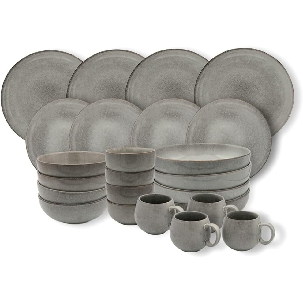 Cooks Professional Stoneware Dinner Set Nordic Kitchen Crockery Plate Bowl Mug Dishes 24 Piece Grey