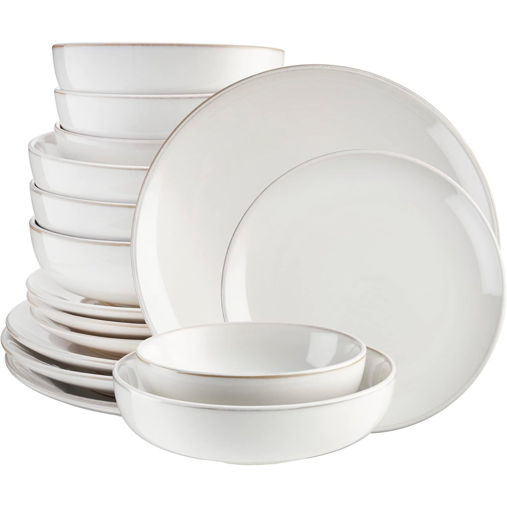 Cooks Professional Stoneware Dinner Set Nordic Kitchen Crockery Plate Bowl Mug Dish 16 Piece White