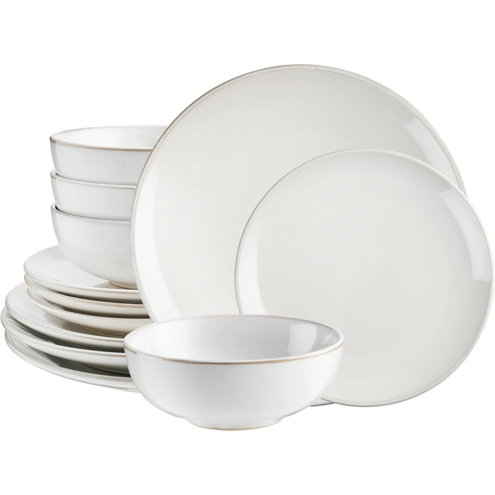 Cooks Professional Stoneware Dinner Set Nordic Kitchen Crockery Plate Bowl Mug Dish 12 Piece White