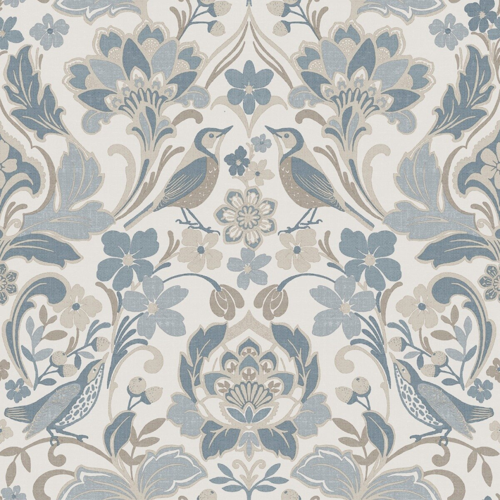 Folk Floral Wallpaper Soft Blue World Of Wallpaper 946103