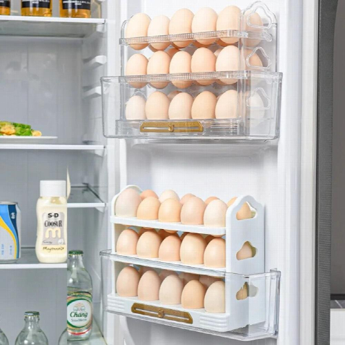 3-Layer Refrigerator Egg Holder Flip Fridge Door Egg Storage Rack Tray Container Space Saver Egg Organizer Box Shelf for Kitchen 2