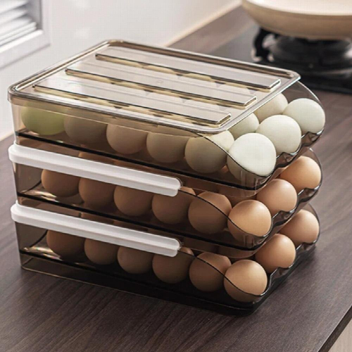 Three-layer Egg Storage Box Automatic Slide Box Refrigerator Egg Holder Kitchen Large Capacity Egg Tray Contenedor De Huevos 1