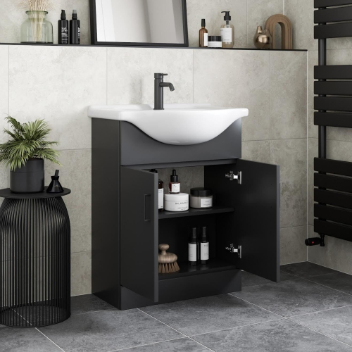 Alpine Black Freestanding Vanity Unit with Basin - 650mm 2