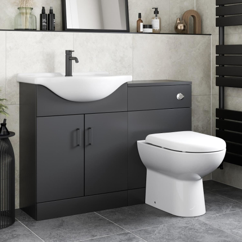 Alpine Black Toilet & Basin Vanity Unit Combination 1150mm 1