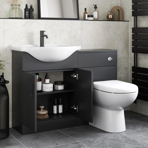 Alpine Black Toilet & Basin Vanity Unit Combination 1150mm 2