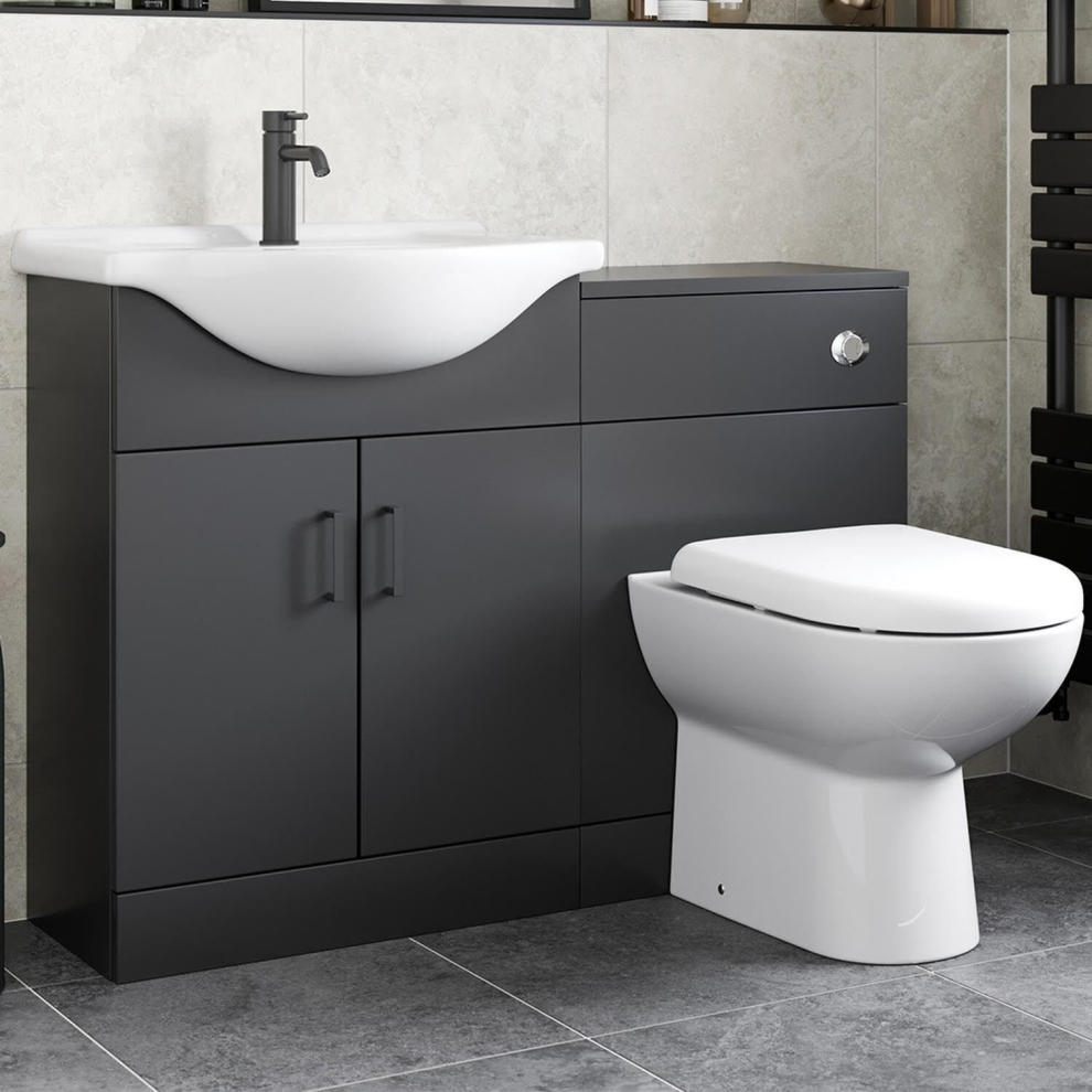 Alpine Black Toilet & Basin Vanity Unit Combination 1150mm