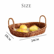 Retro Pastoral Rattan Picnic Basket Tray Household Storage Basket Straw Bread Basket Home Decoration Photography Props